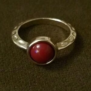 Vintage Gold Plated Ring With Red Carnelian Cabochon- Size 8